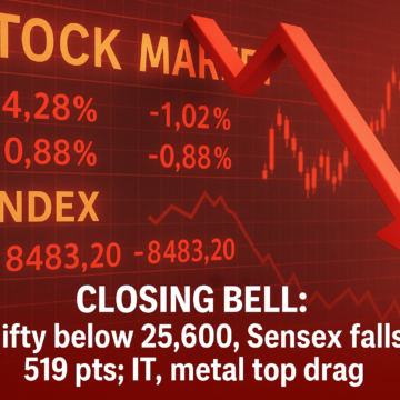 featured Closing Bell: Nifty below 25,600, Sensex falls 519 pts; IT, metal top drag